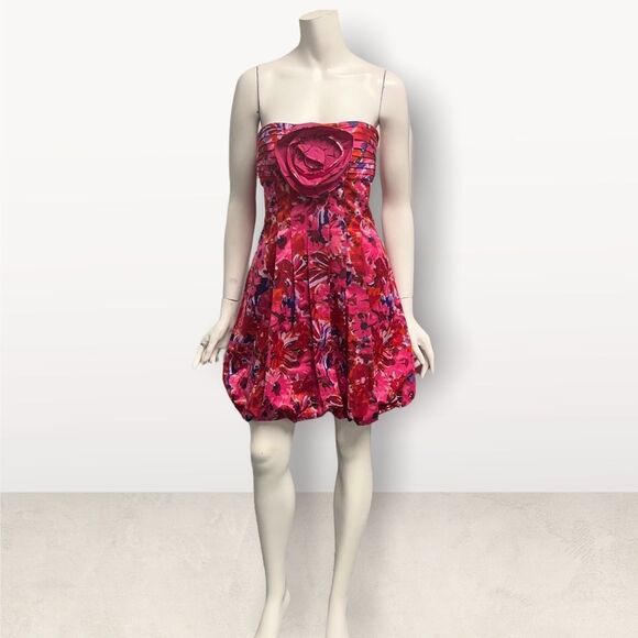 BCBG Begonia Pink Floral Bubble Bottom Mini Dress Y2K 90’s Semi Formal - Picture 4 of 7